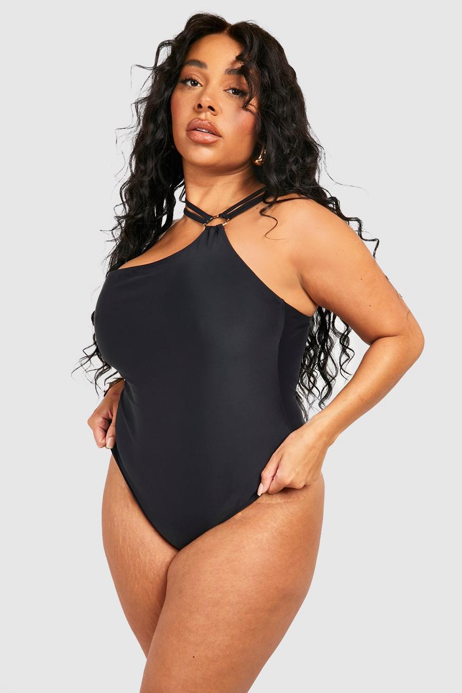 Black Plus Strapping Tummy Control Swimsuit image number 1