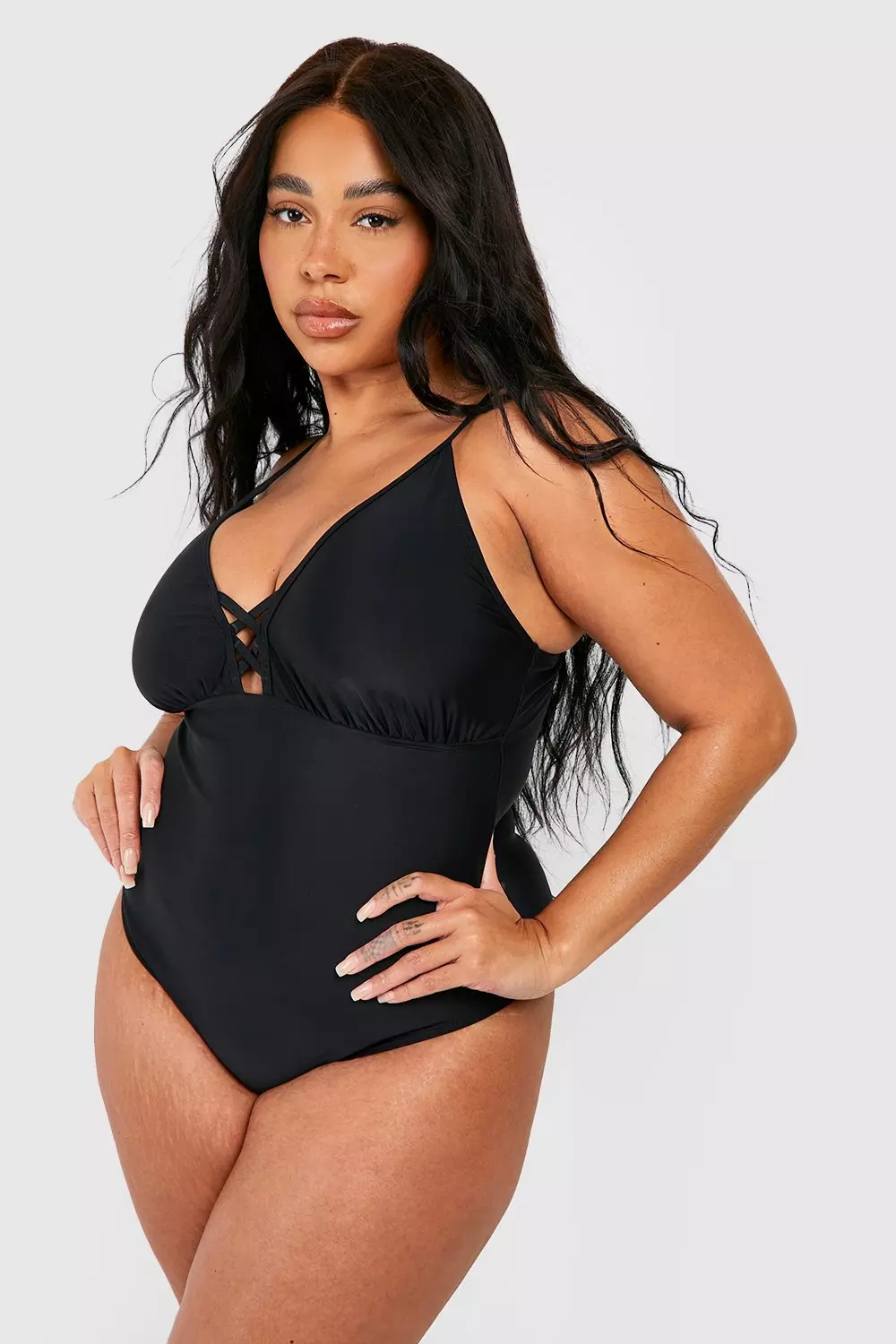 Plus Lace Up Tummy Control Swimsuit