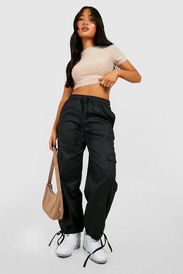 Petite Woven Drawstring Waist Pocket Cargo Jogger black