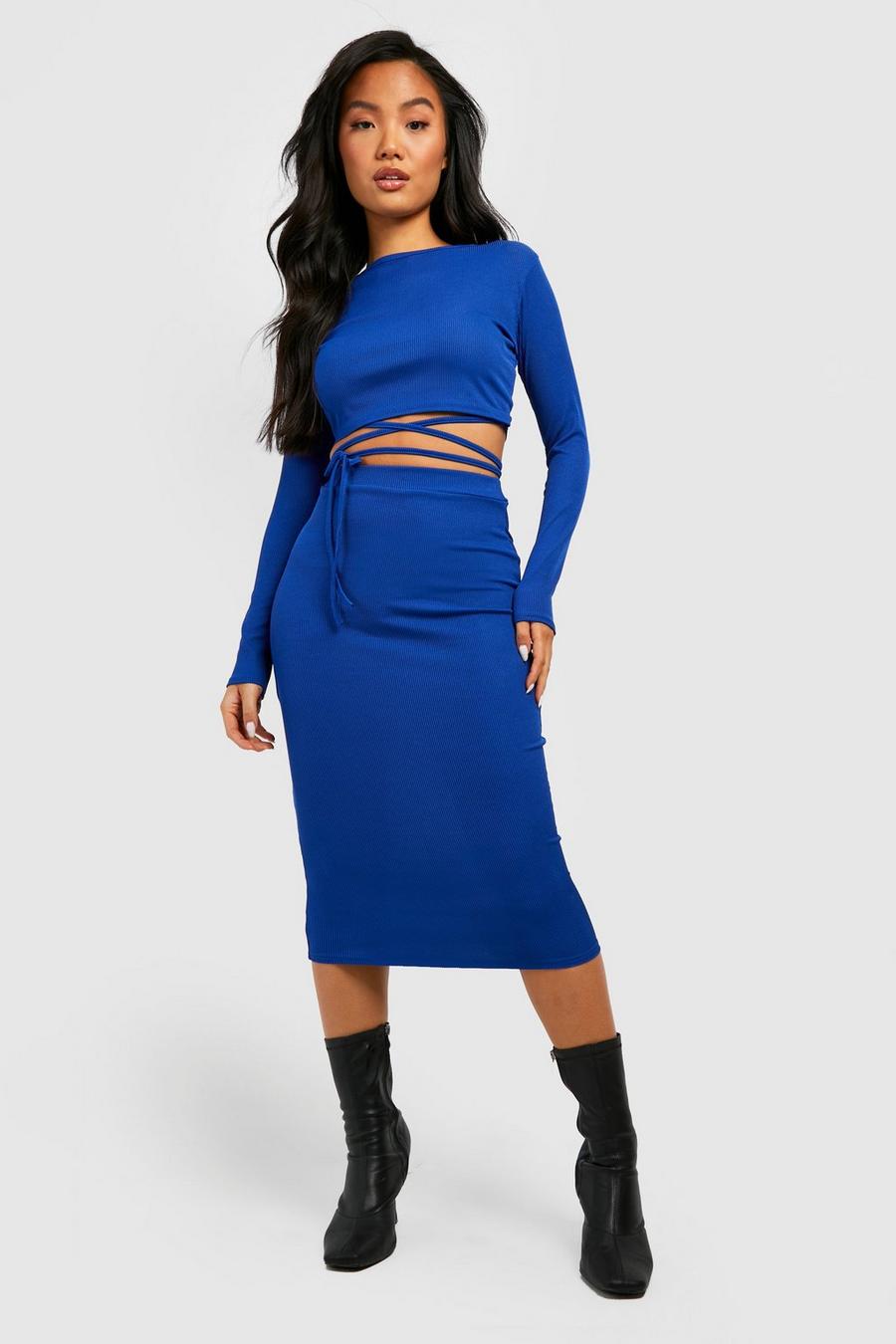 Cobalt blue Petite Rib Midaxi Skirt image number 1
