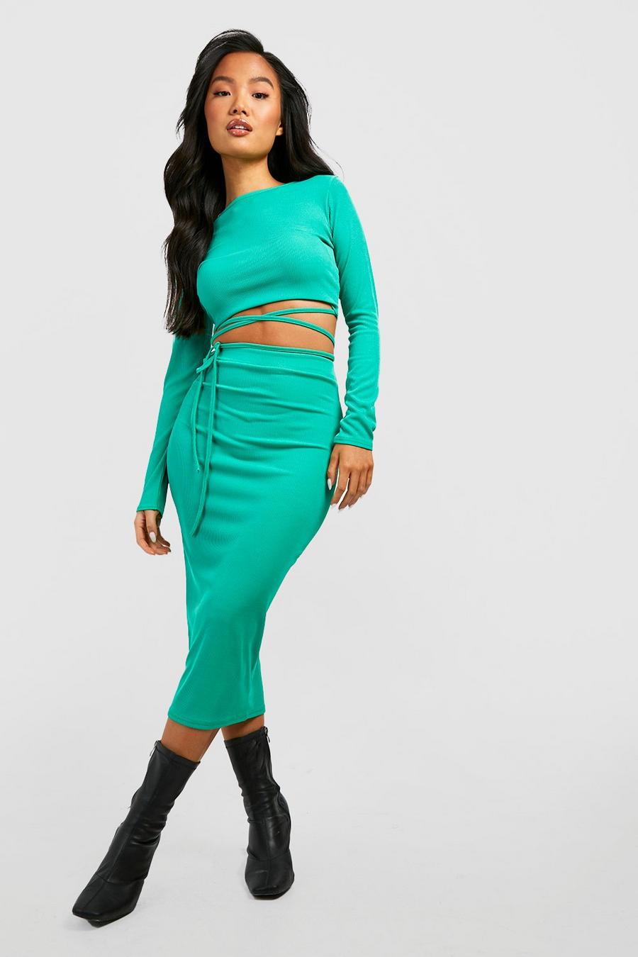 Green Petite Rib Midaxi Skirt image number 1