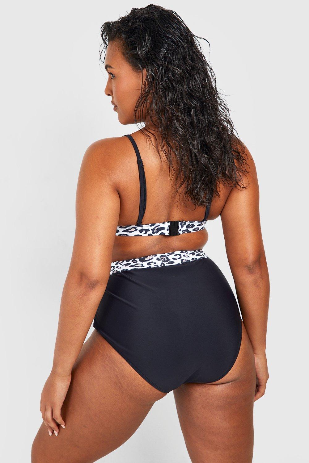 Women's Plus Contrast Leopard Tummy Control Swimsuit