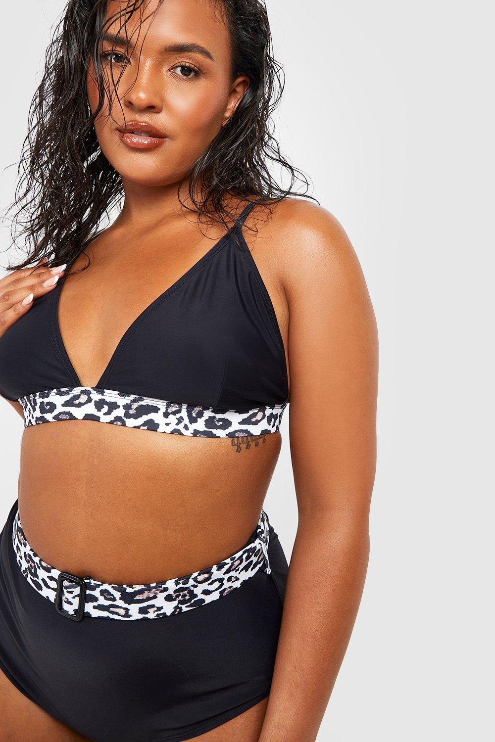 Women's Plus Contrast Leopard Tummy Control Swimsuit