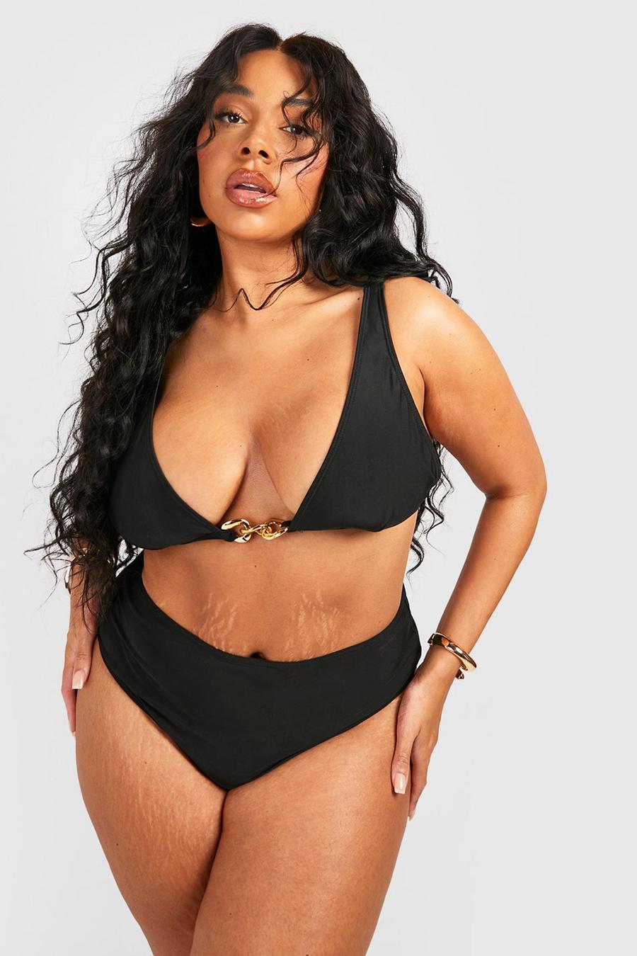Bikini Plus Size a vita alta con cintura e catena image number 1