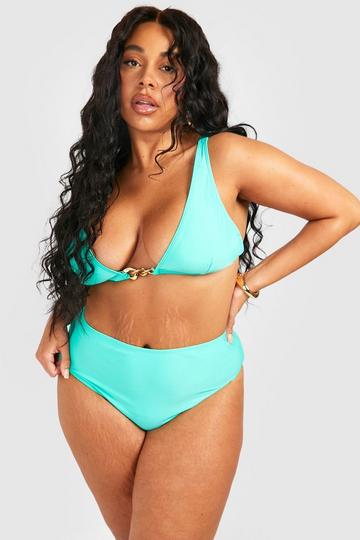 Plus Chain Belted High Waist Bikini turquoise