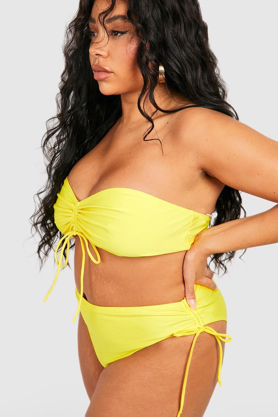 Plus Bikinihose mit seitlicher Raffung, Yellow image number 1