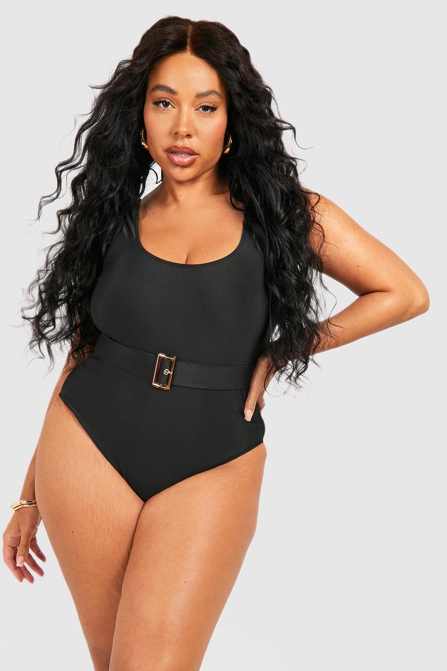 Plus Buckle Belted Swimsuit
