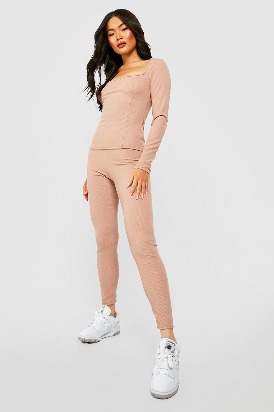 Dusty rose Ribbed High Waisted Leggings image number 1