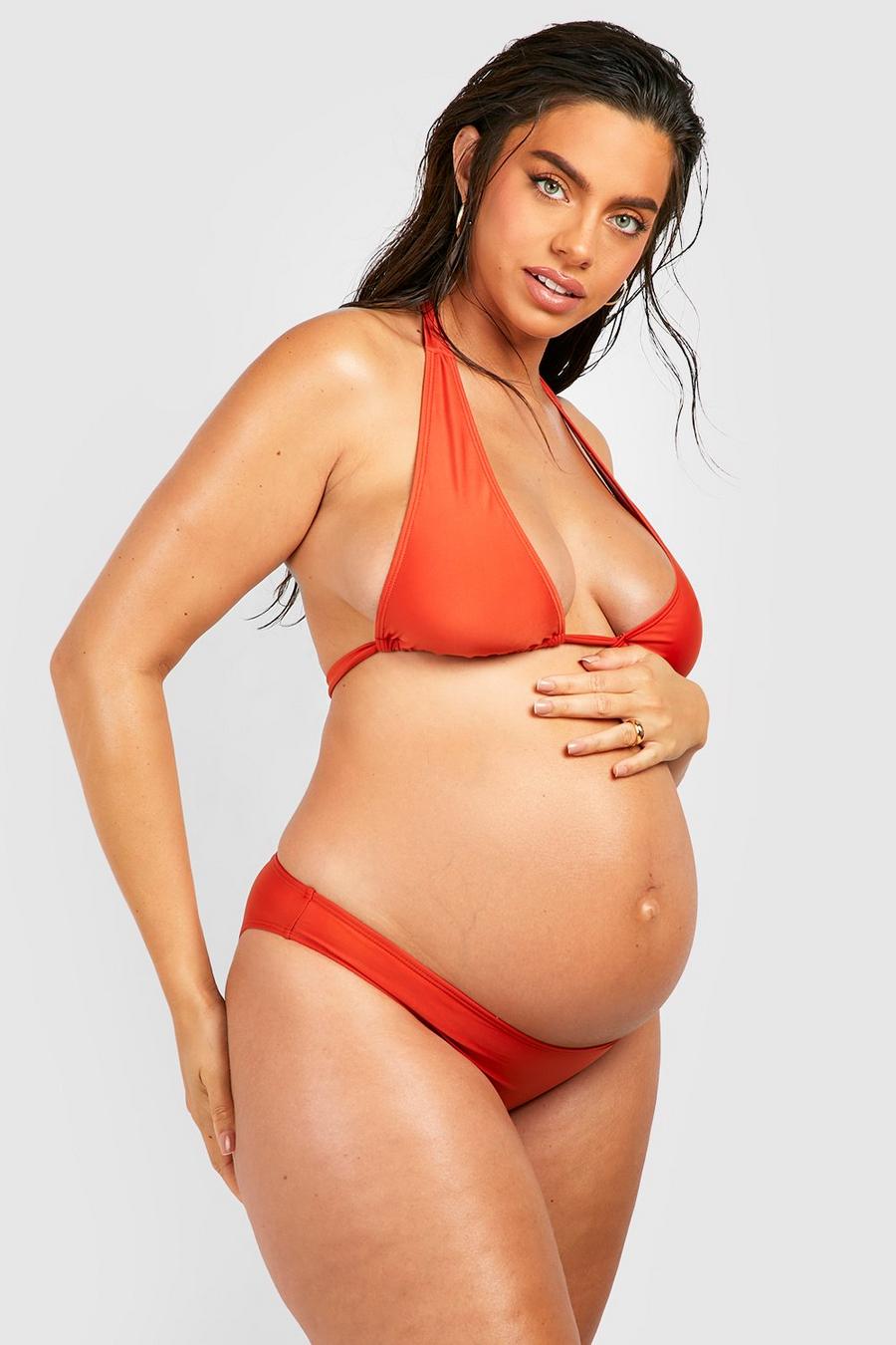 Red Maternity Deep Side Fixed Bikini Brief
