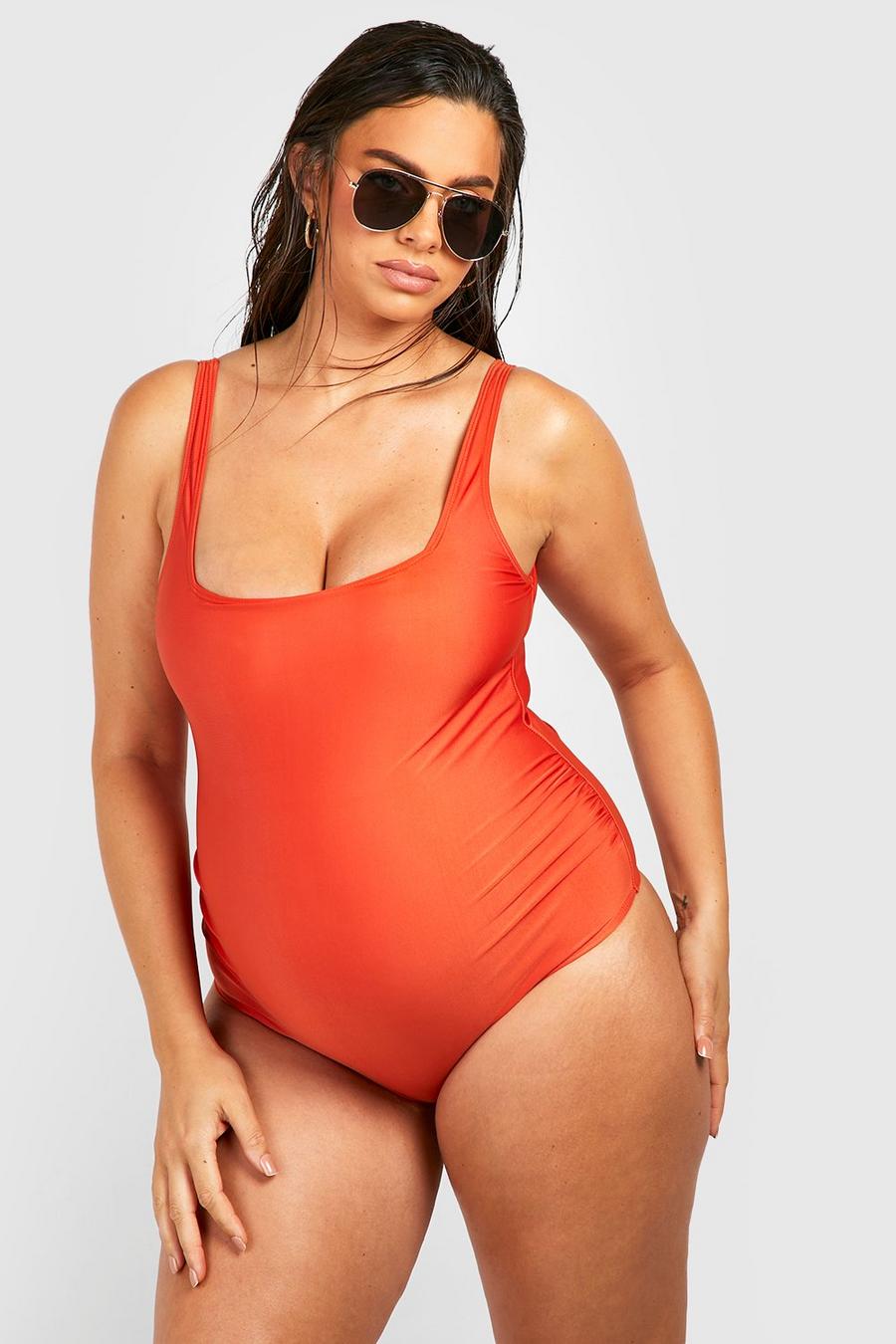 Red Maternity Essentials Square Neck Swimsuit image number 1