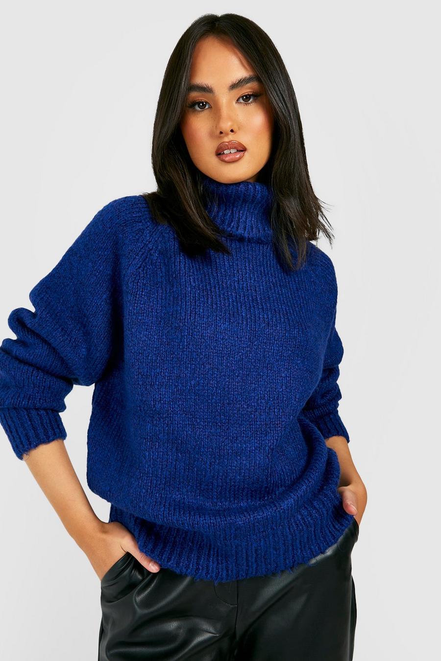 Blue Soft Knit Turtleneck Sweater image number 1