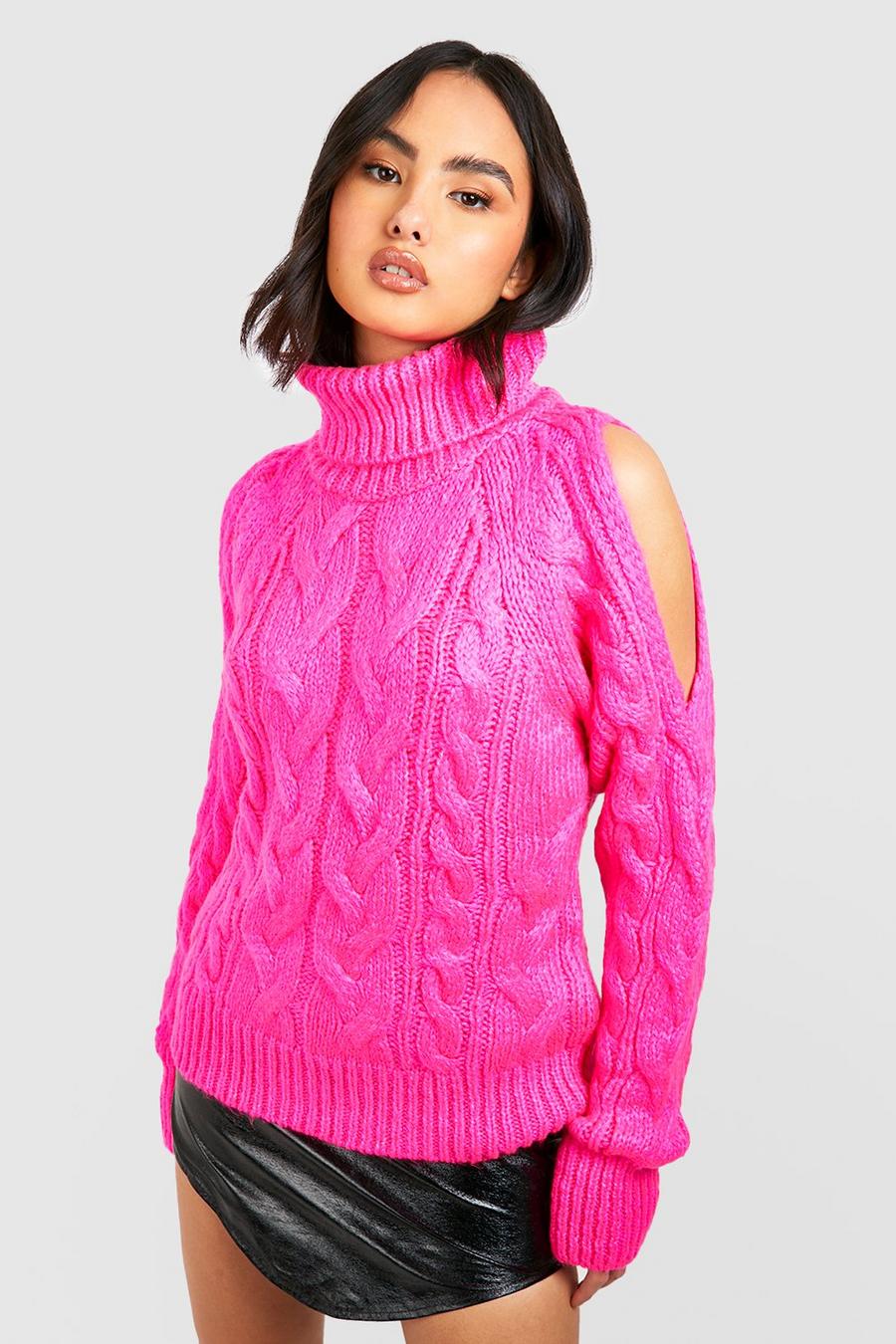 Pink Cable Detail Knitted Roll Neck Jumper image number 1