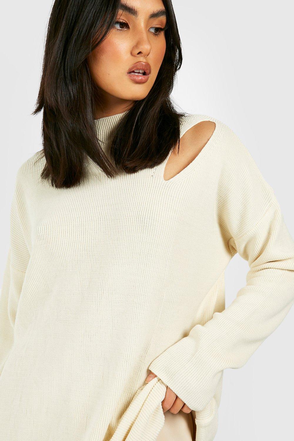 Sweater with one shoulder cut out hot sale