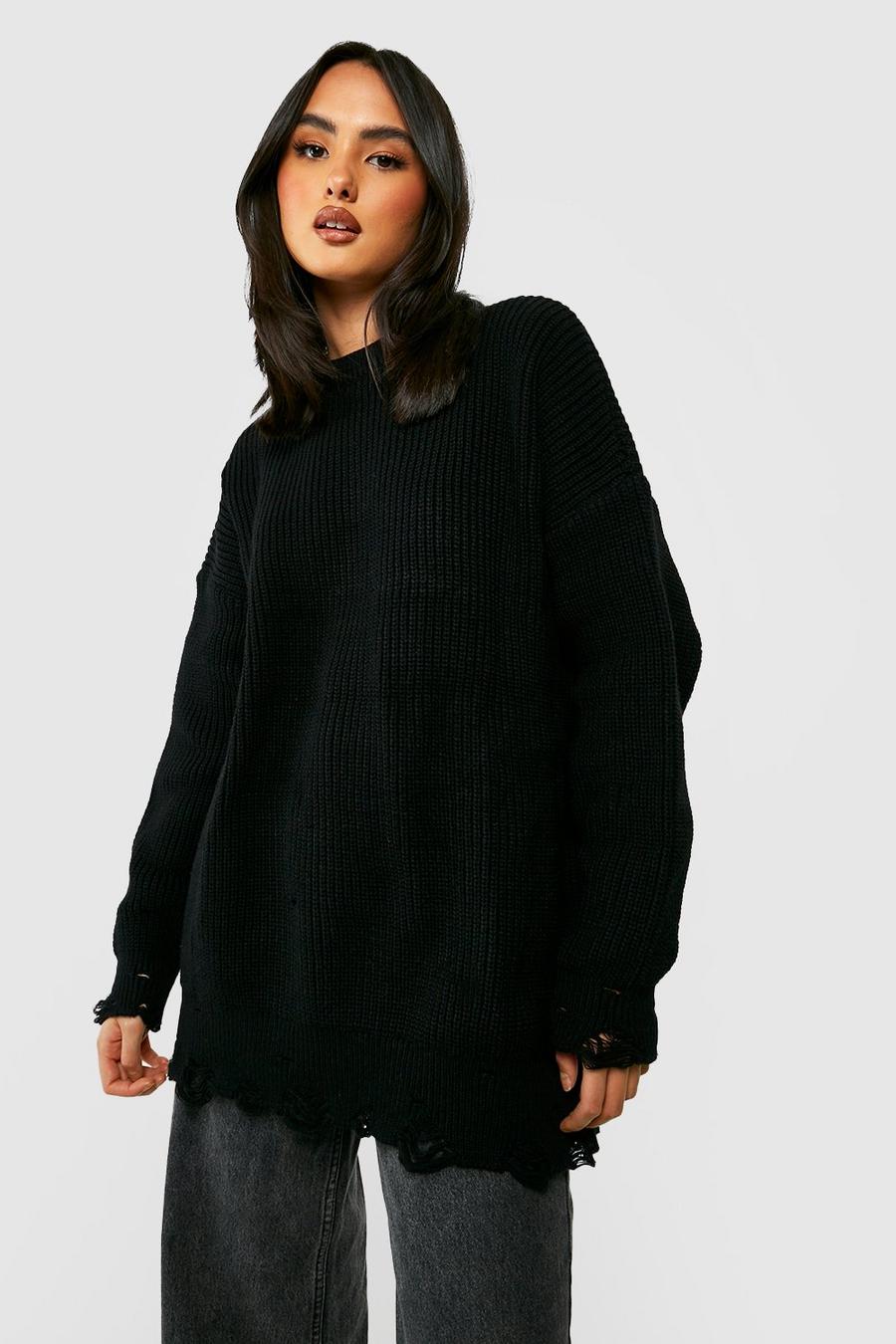 Black Oversized Knitted Sweater image number 1