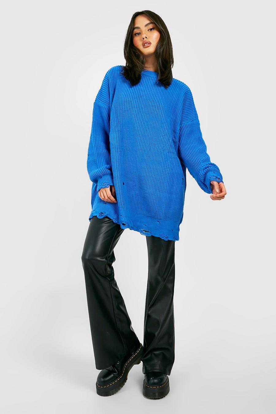 Blue Oversized Knitted Jumper image number 1