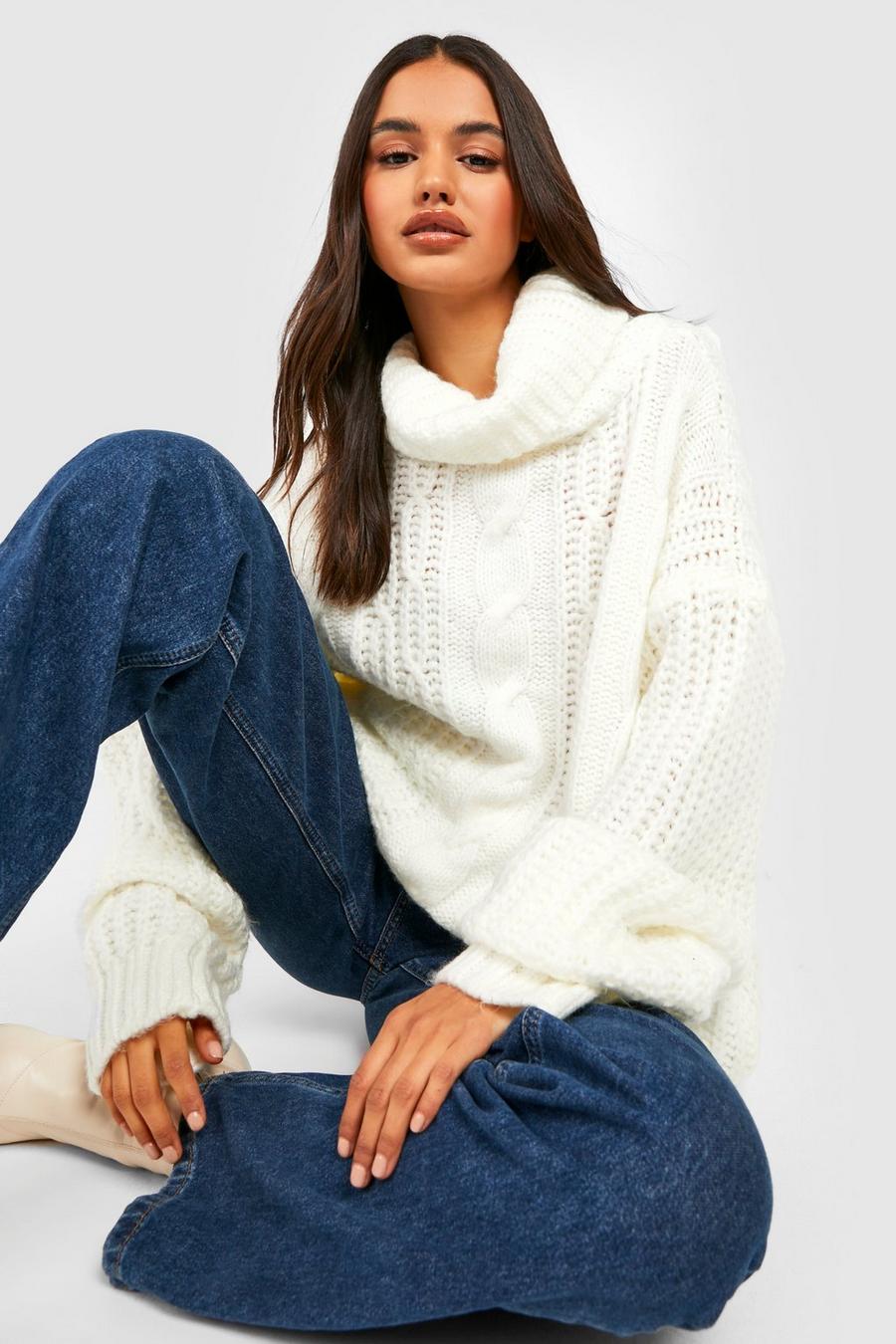 Stone Roll Neck Cable Knitted Jumper image number 1