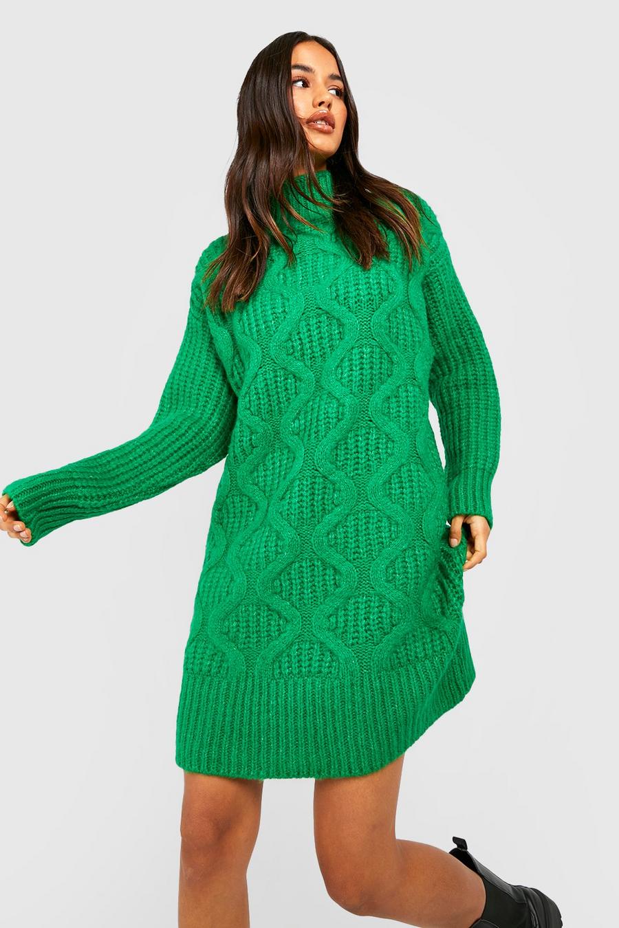 Green vert Cable Detail Knitted Jumper Dress