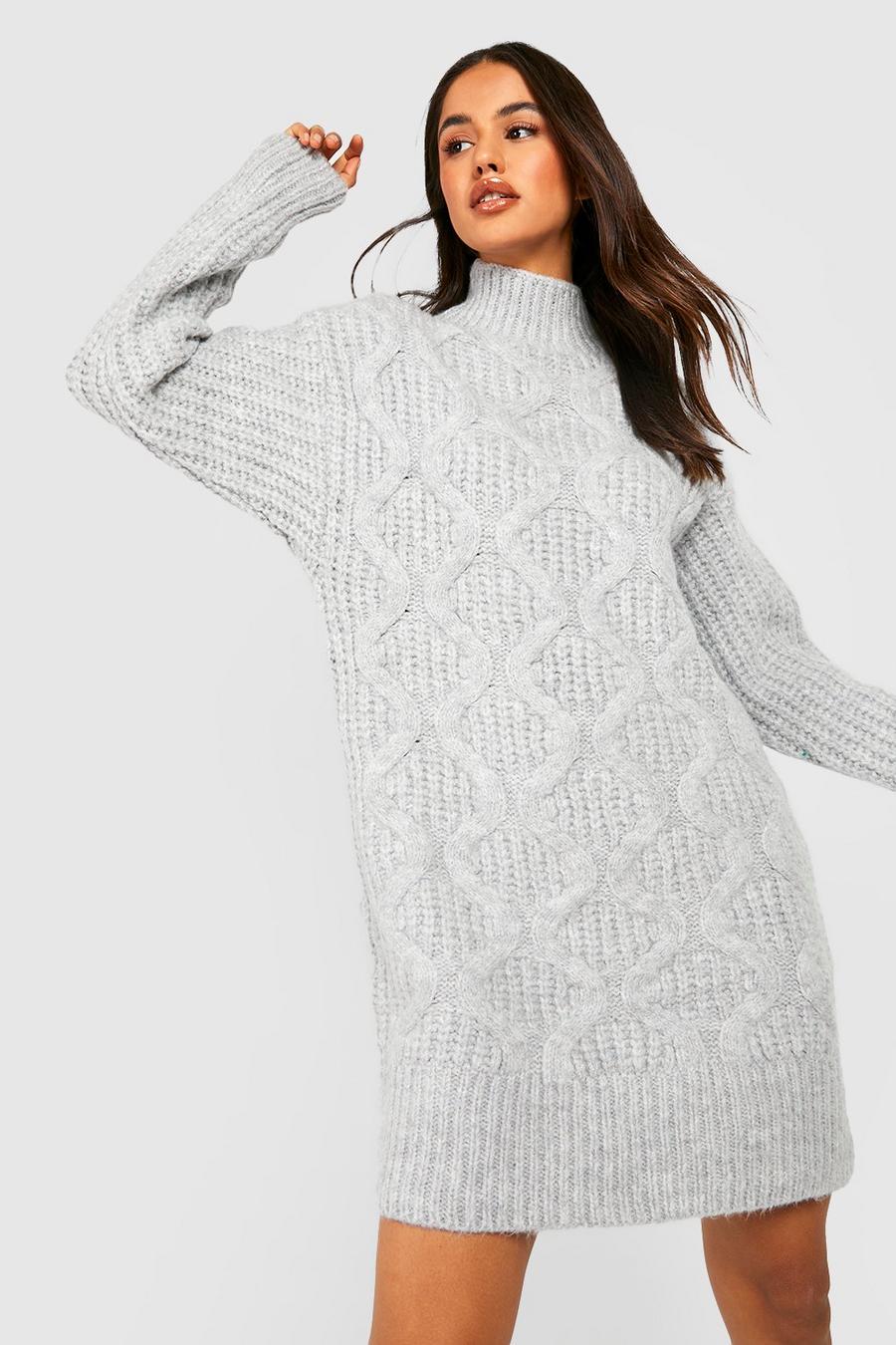 Grey Roll Neck Knit Sweater Dress
