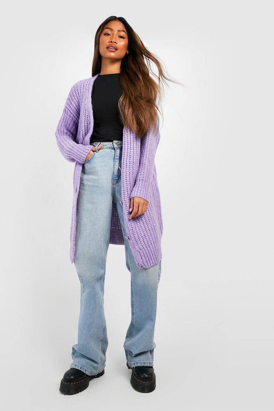 Lilac purple Chunky Knit Button Through Cardigan