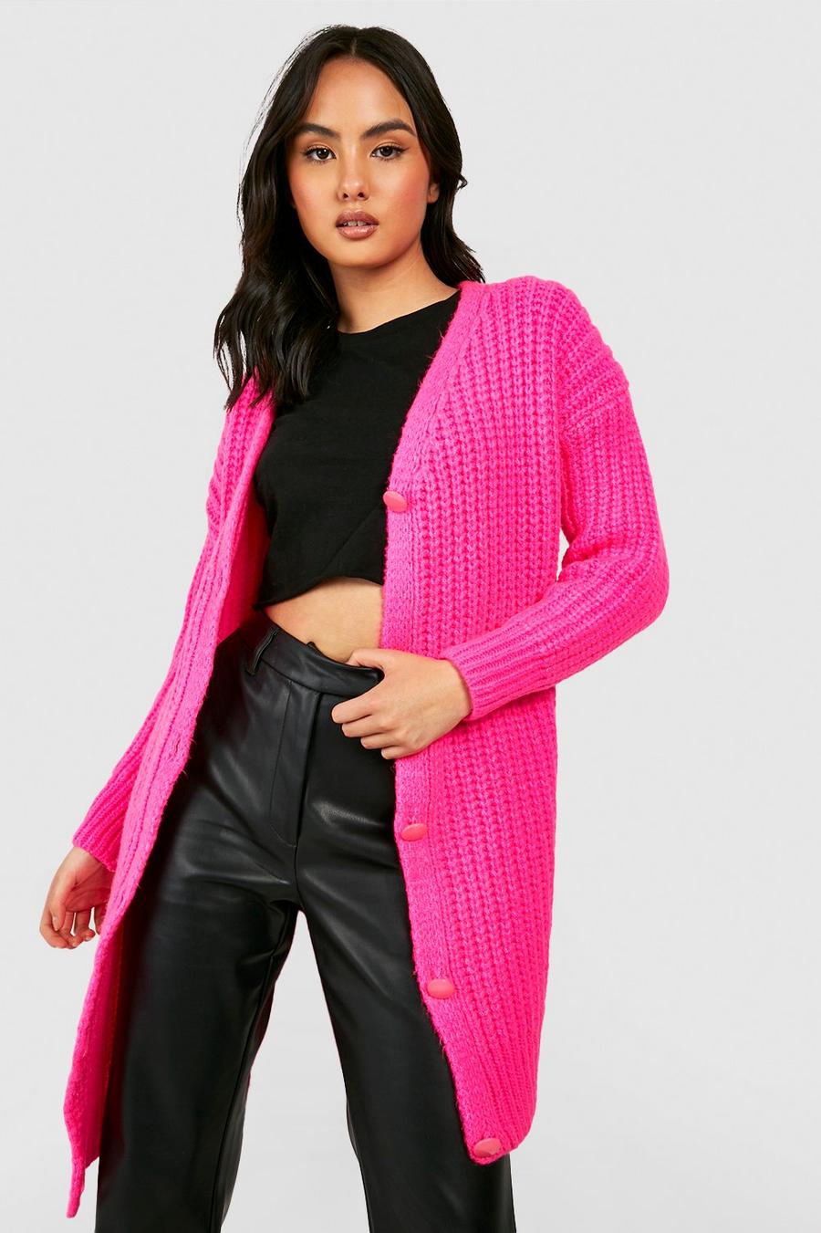 Pink Chunky Knit Button Through Cardigan