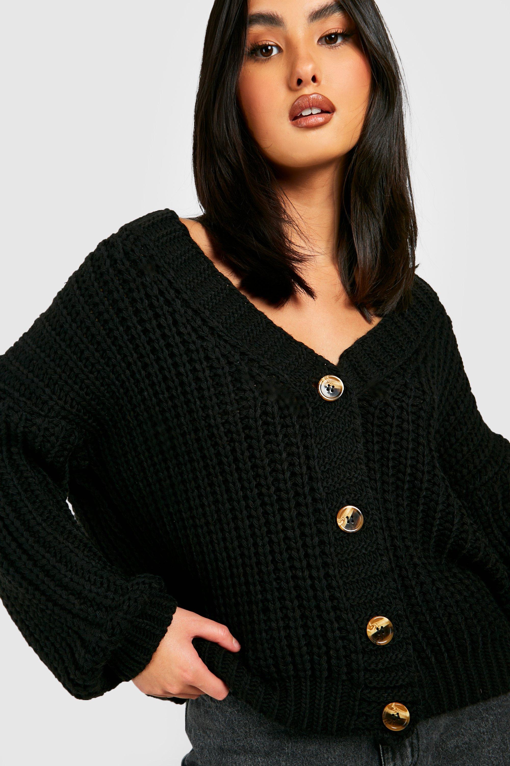 Black chunky outlet knit cardigan