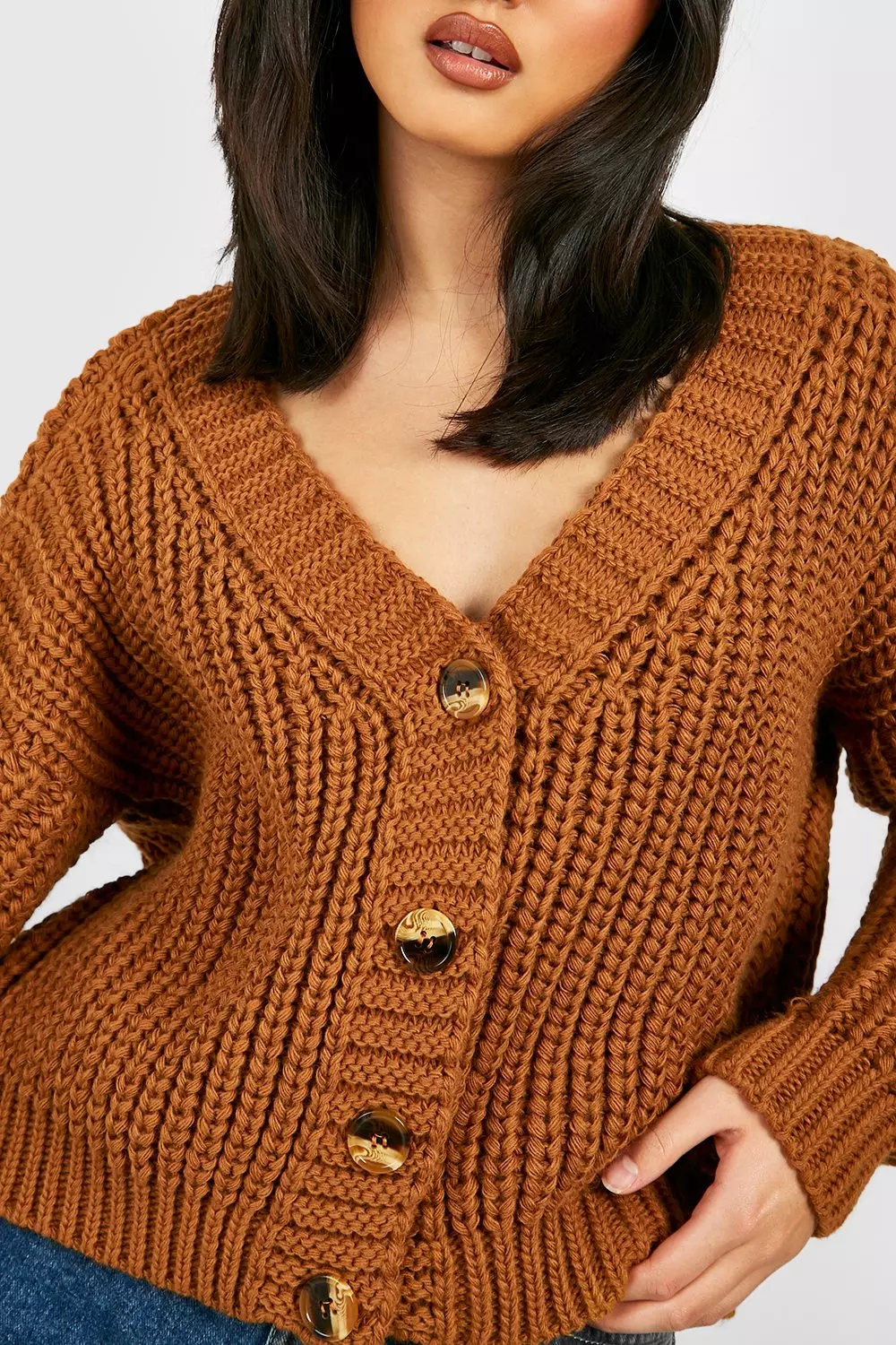 Rust Chunky Knit Button Front Cardigan alternative image