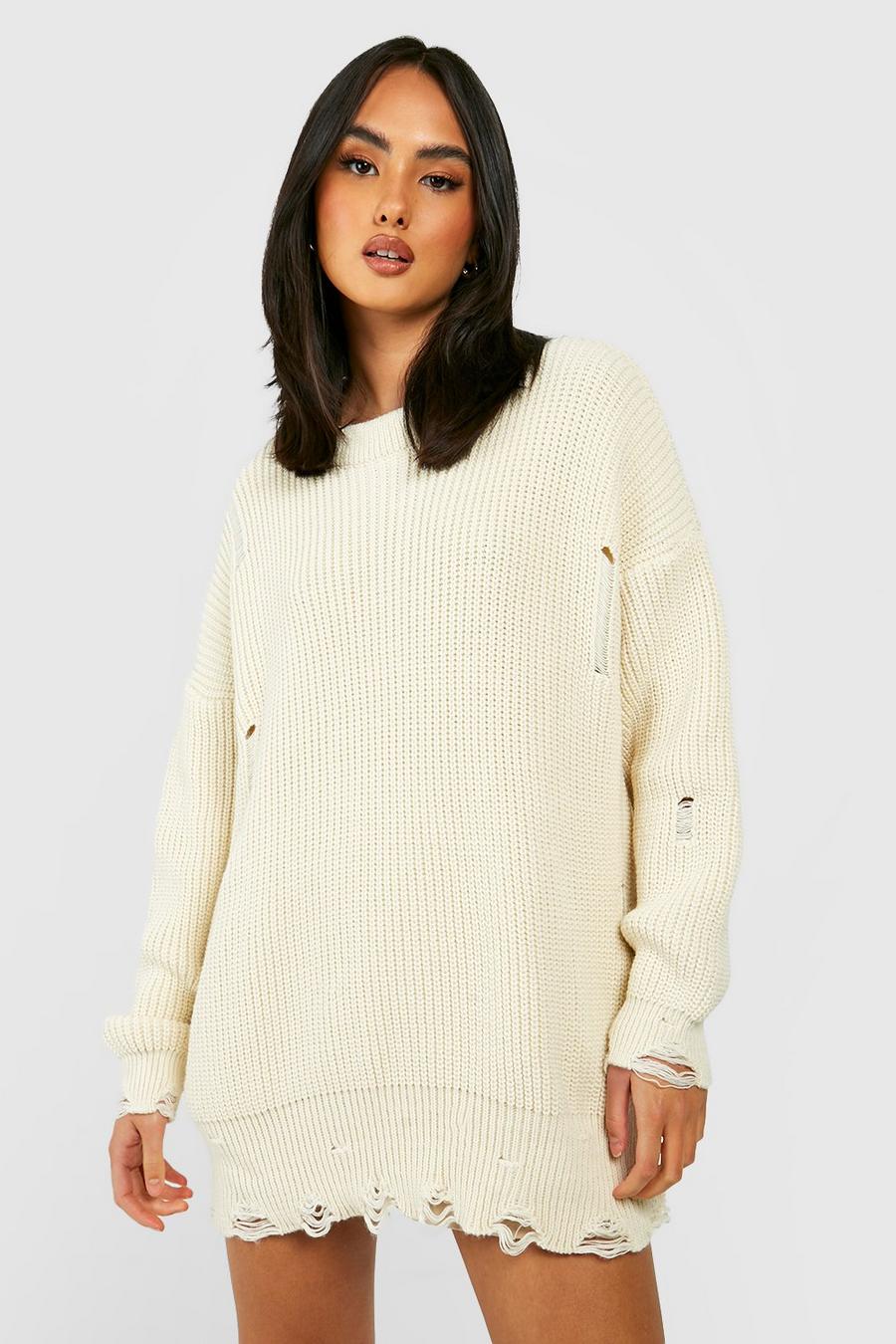 Cream Oversized Knitted Jumper image number 1