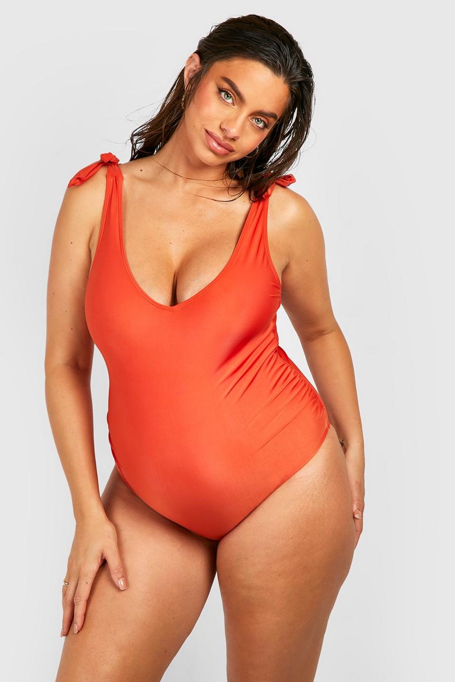 Red Maternity Essentials Tie Shoulder Swimsuit image number 1