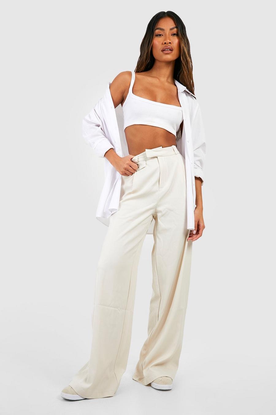 Ecru Tailored High Waisted Tab Detail Wide Fit Trousers image number 1