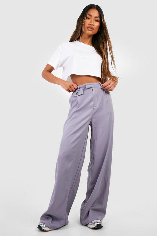 Tailored Compact Stretch Tab Detail Wide Leg Pants
