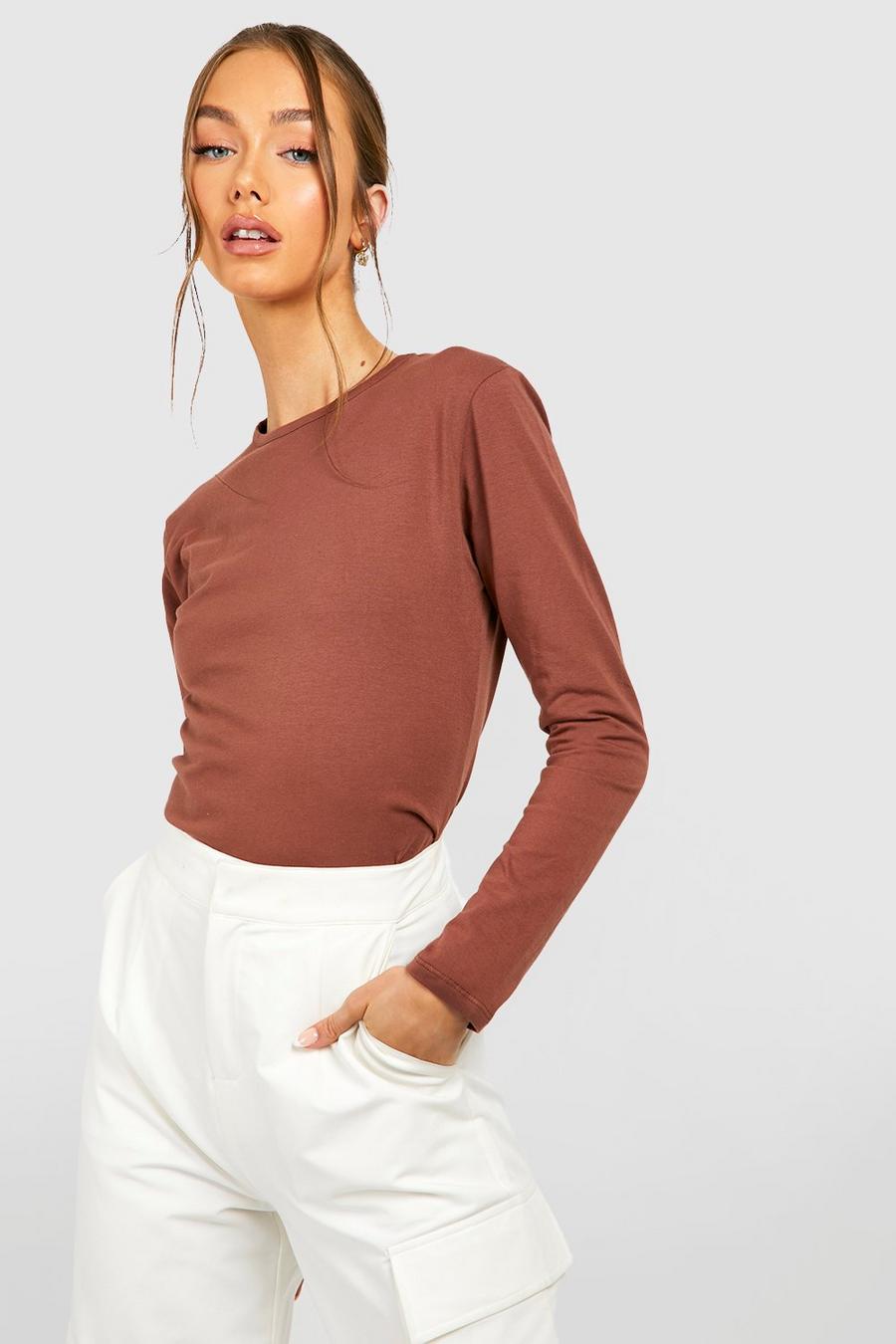 Mocha beige Mix And Match Cotton Long Sleeve Top