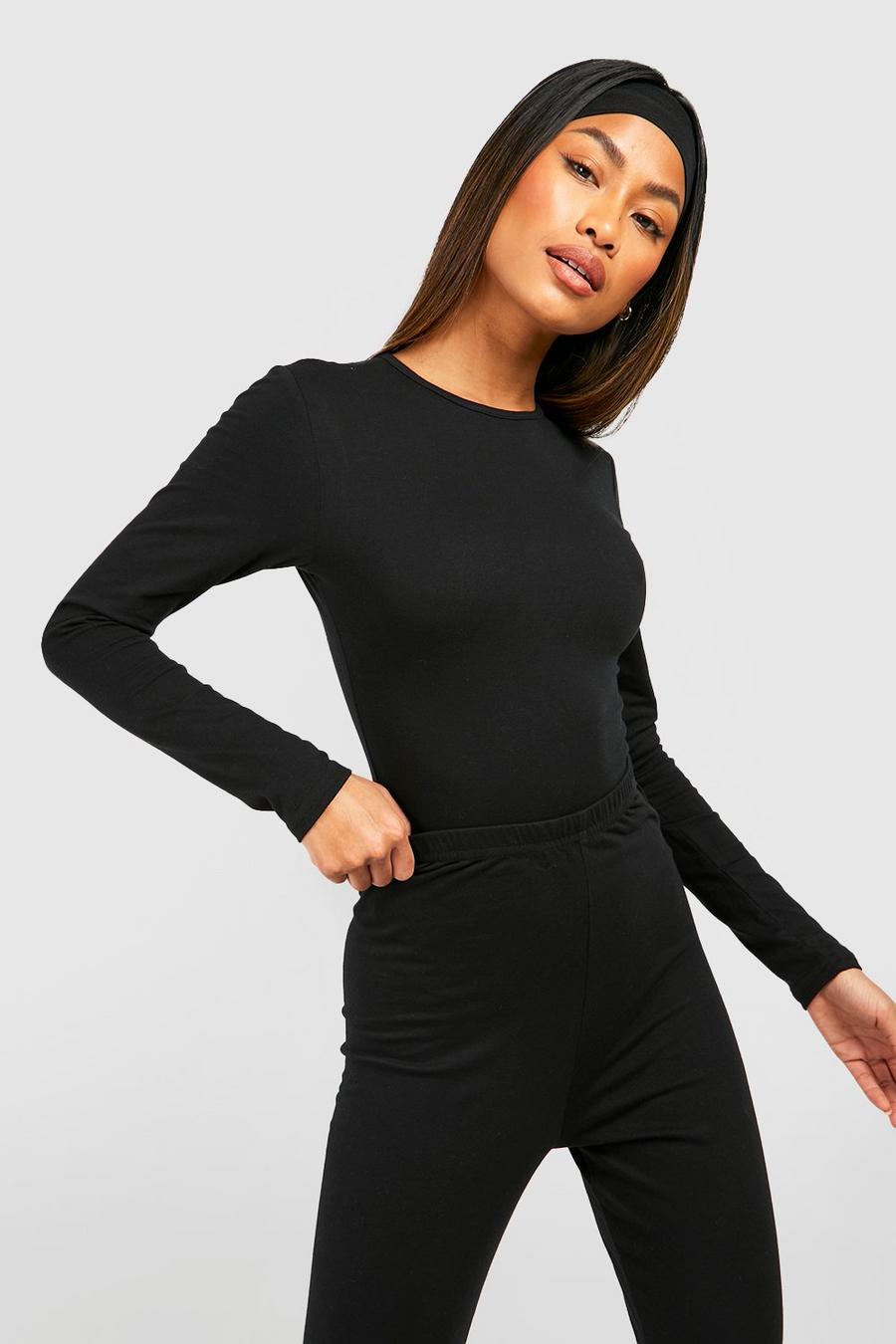 Black Mix And Match Cotton Long Sleeve Crew Neck Bodysuit image number 1