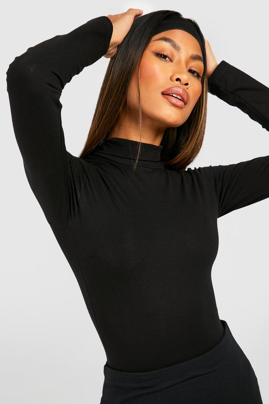 Black Mix And Match Cotton Roll Neck Bodysuit  image number 1