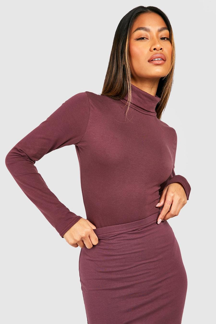 Plum Mix And Match Cotton Roll Neck Bodysuit  image number 1