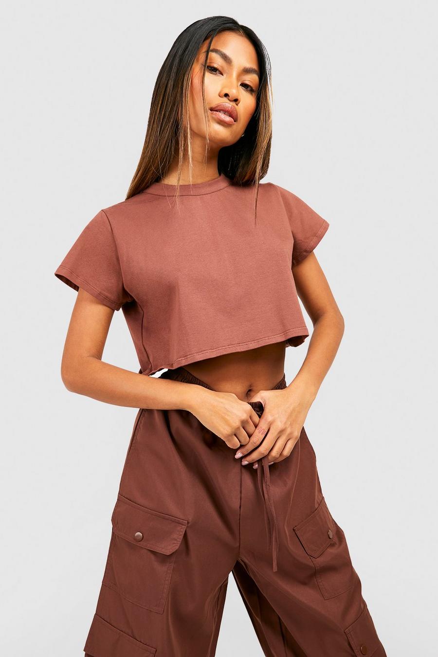 Mocha Mix And Match Cotton Short Sleeve Crop Top image number 1