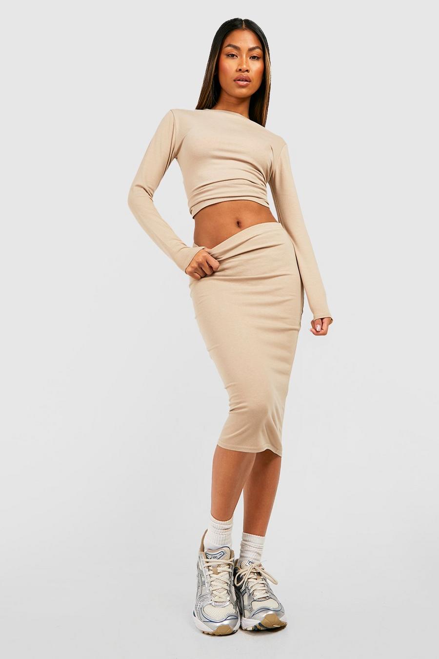 Stone beige Mix And Match Cotton Midi Skirt image number 1