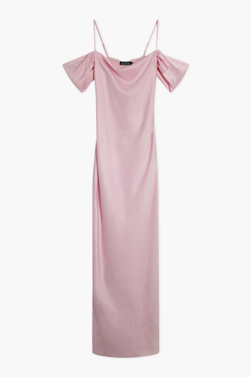 Missguided Pink Satin Cold Shoulder Shift Dress, $27