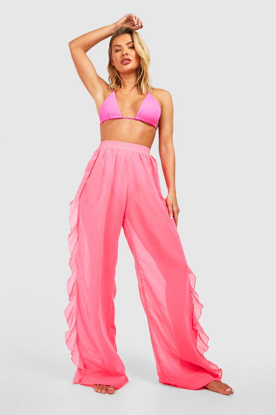 Neon-pink Neon Frill Sides Beach Pants image number 1