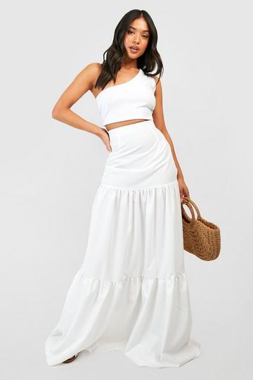 Woven Tiered Maxi Skirt white