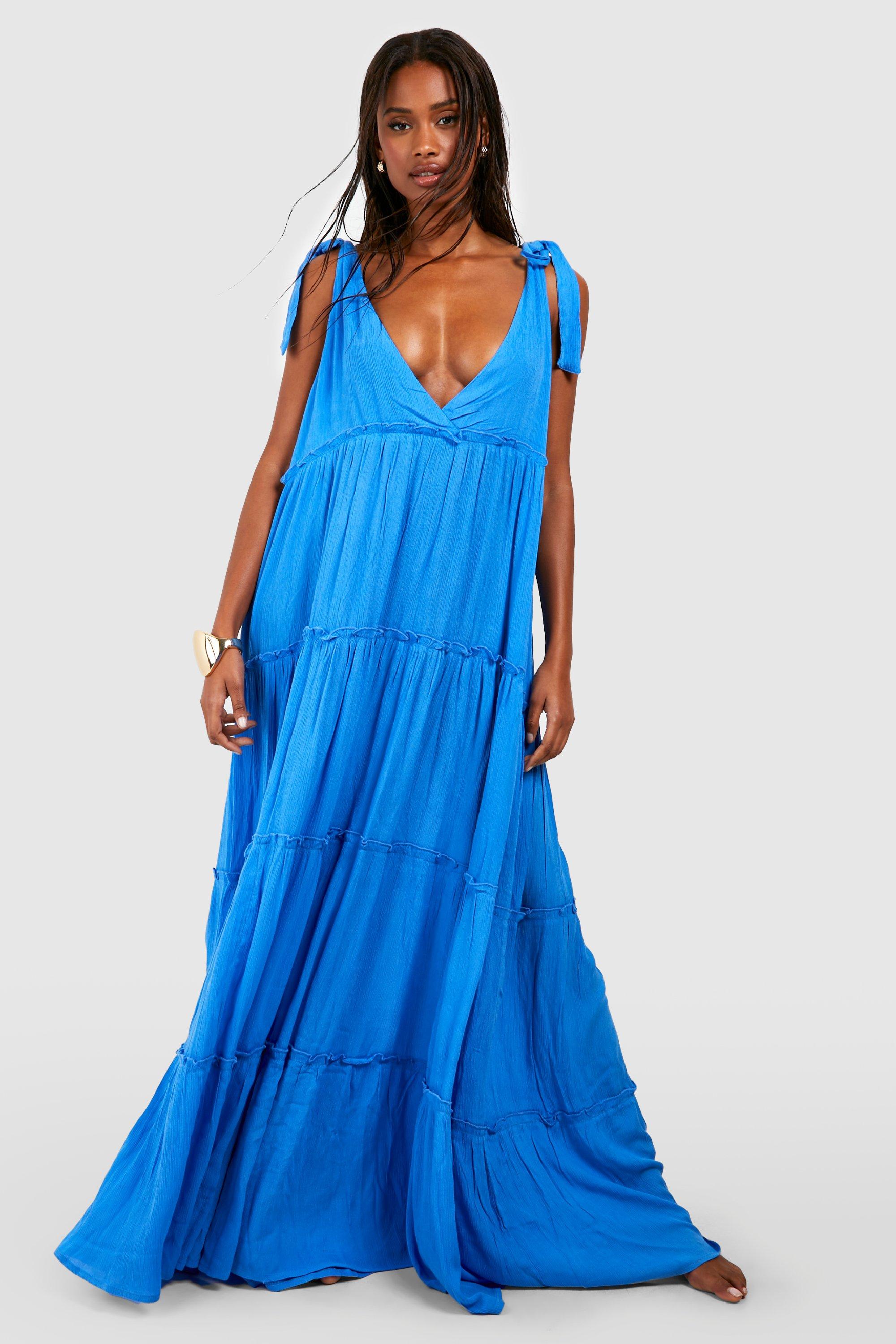 Cheesecloth Tie Shoulder Maxi Beach Dress boohoo AU