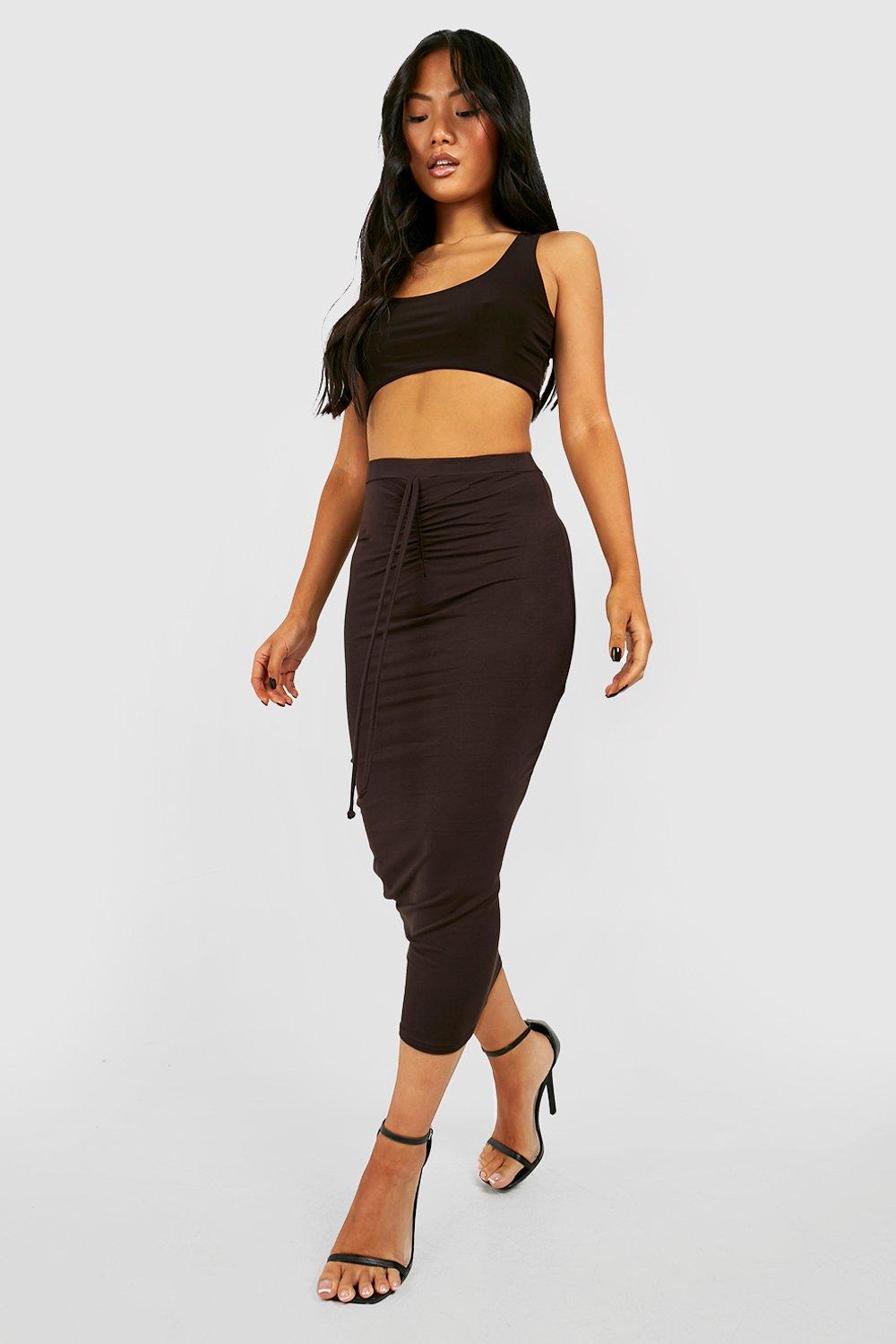 Brown jersey hotsell pencil skirt