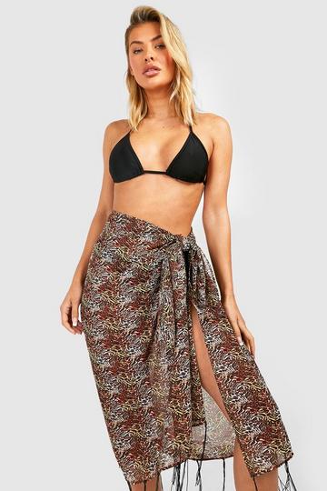 Leopard Tassel Beach Maxi Sarong brown