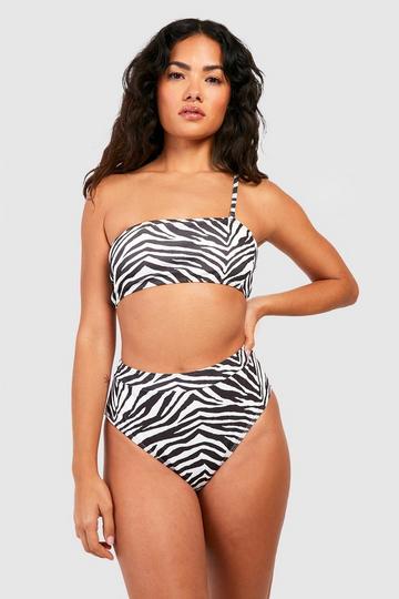 Black Zebra Textured Rib Bandeau Bikini Top
