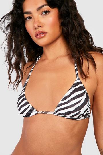 Zebra Textured Rib Triangle Bikini Top black