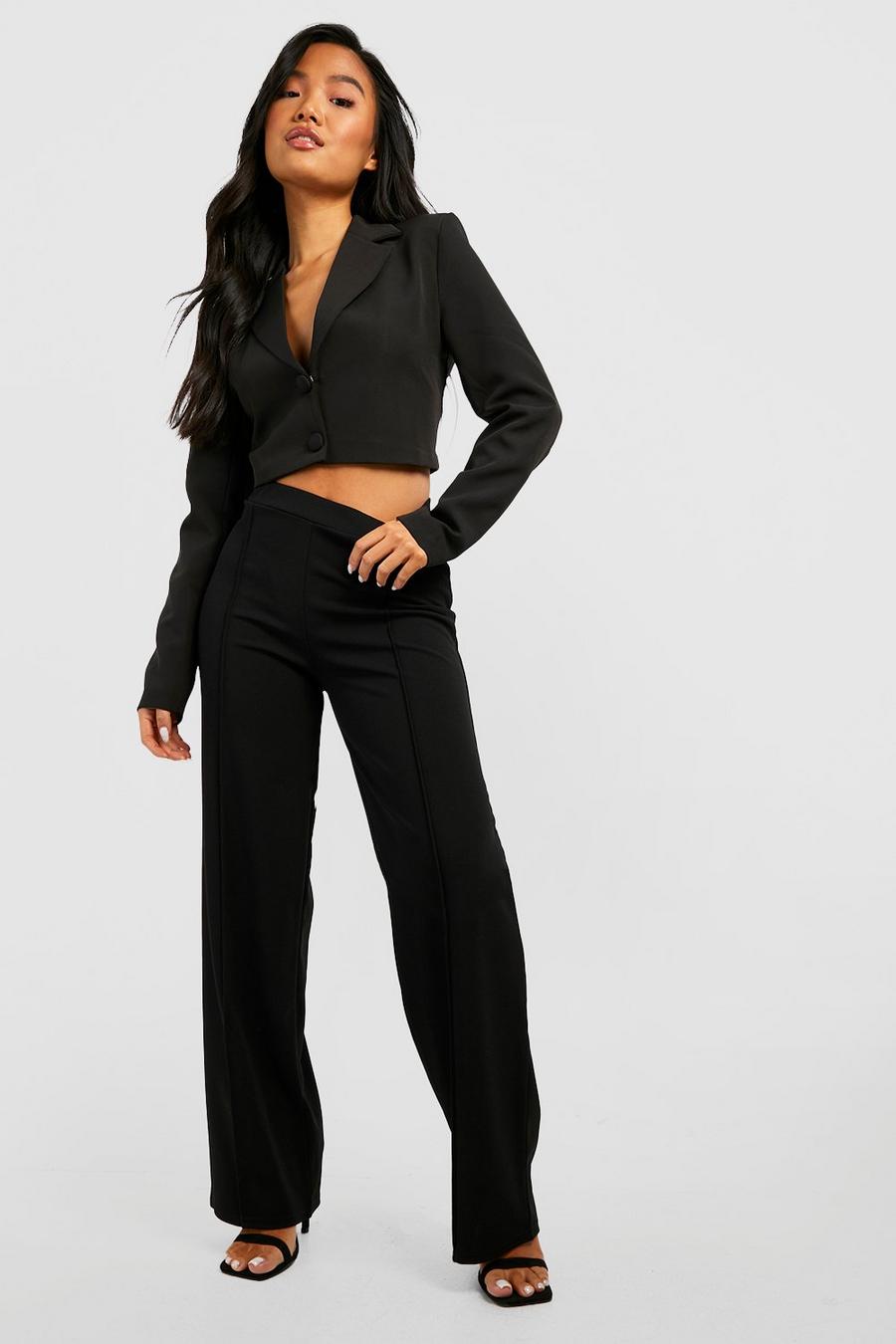 Black Petite High Waisted Wide Leg Trouser image number 1