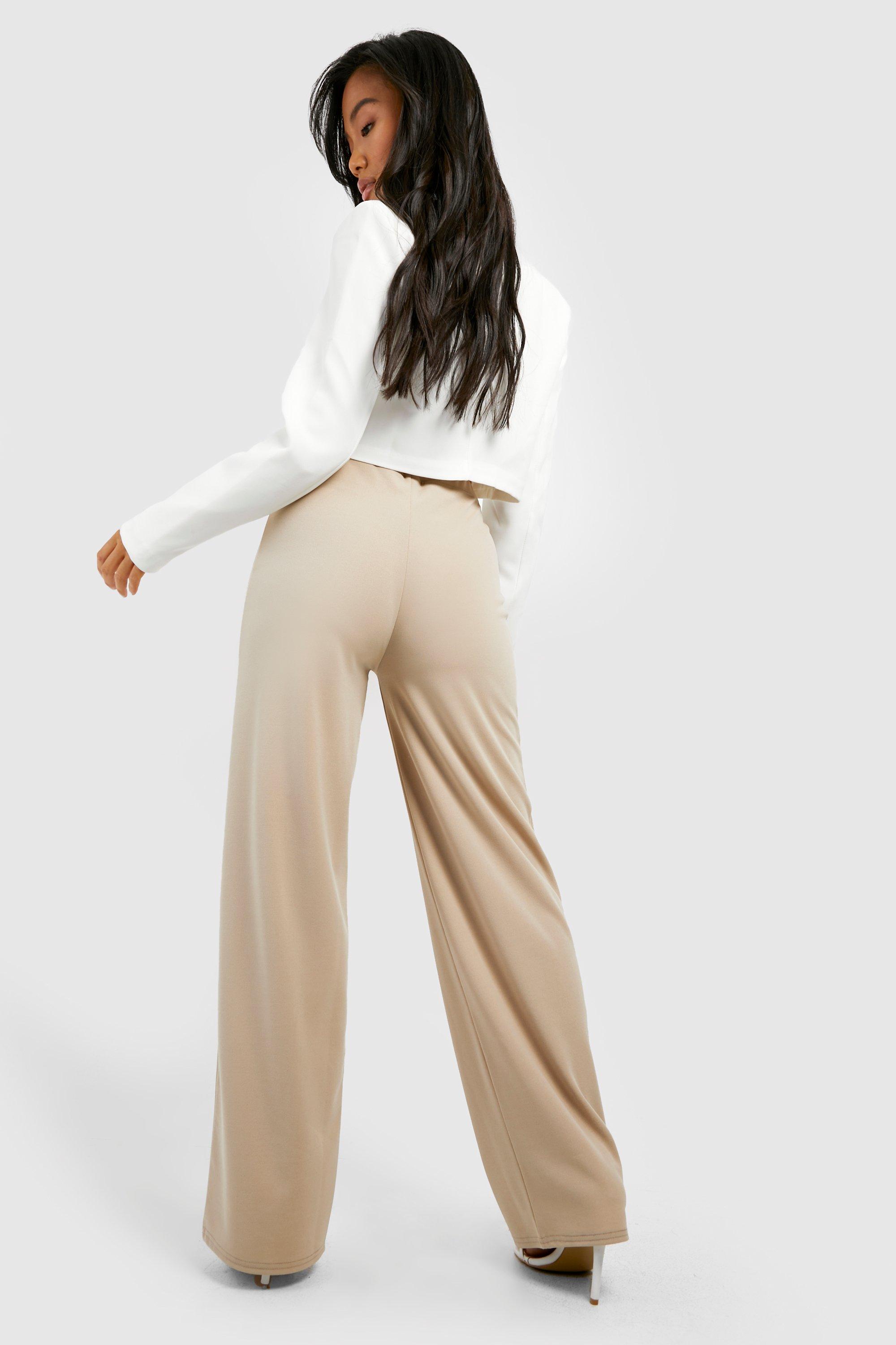 New PETITE Women HIGH Waist RIBBED Elasticated WIDE LEG Stretch LADIES  Trousers