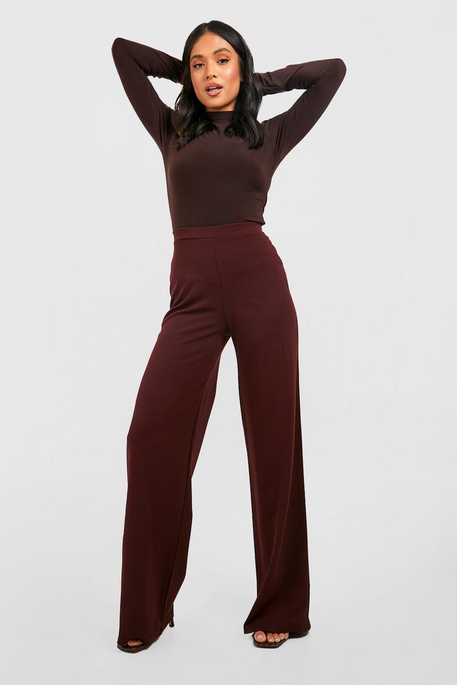 Chocolate Petite High Waist Crepe Wide Leg Trousers image number 1
