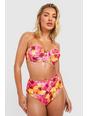 Tropenprint Bikinihose mit hohem Bund, Pink