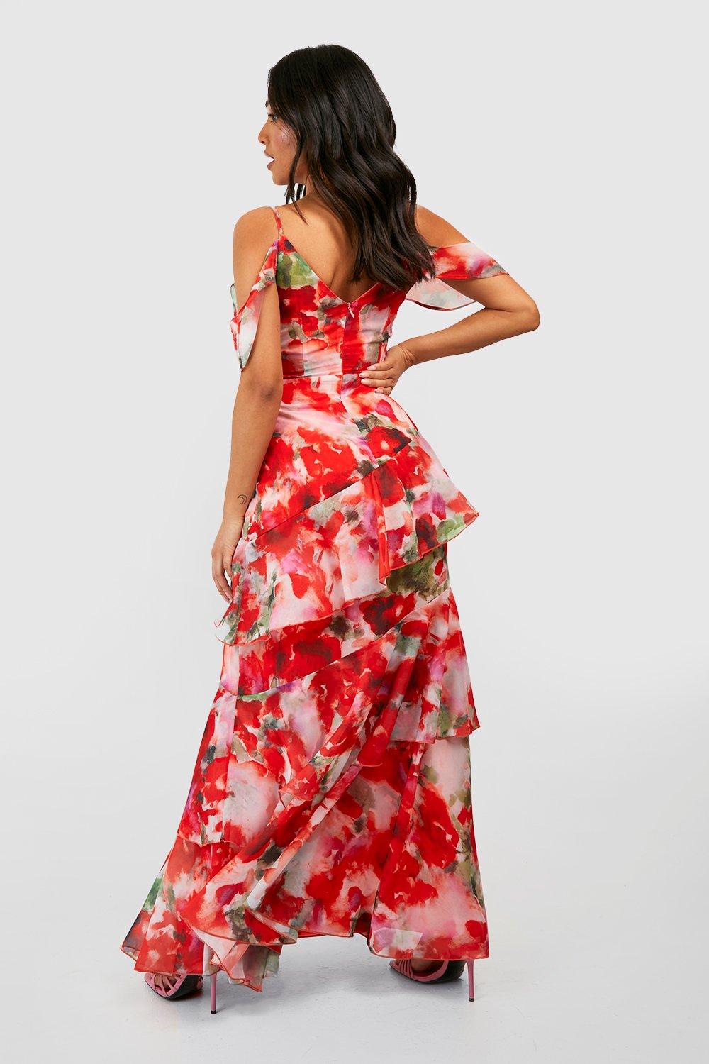 Petite Chiffon Tiered Ruffle Floral Maxi Dress boohoo IE