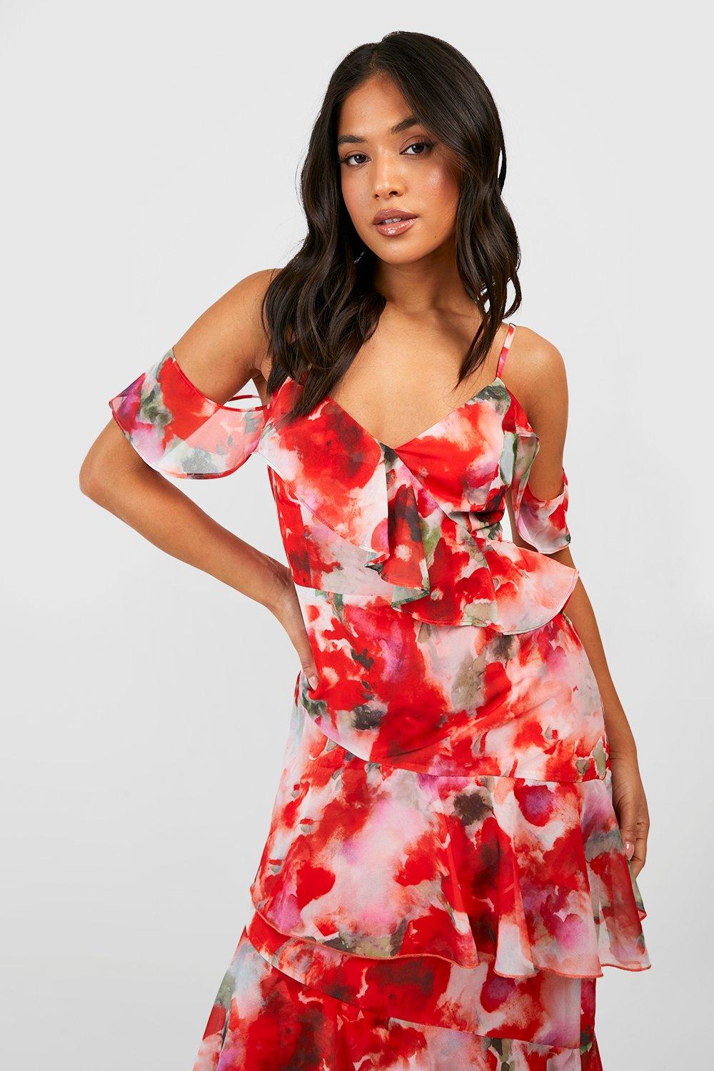 Ruffle floral maxi clearance dress